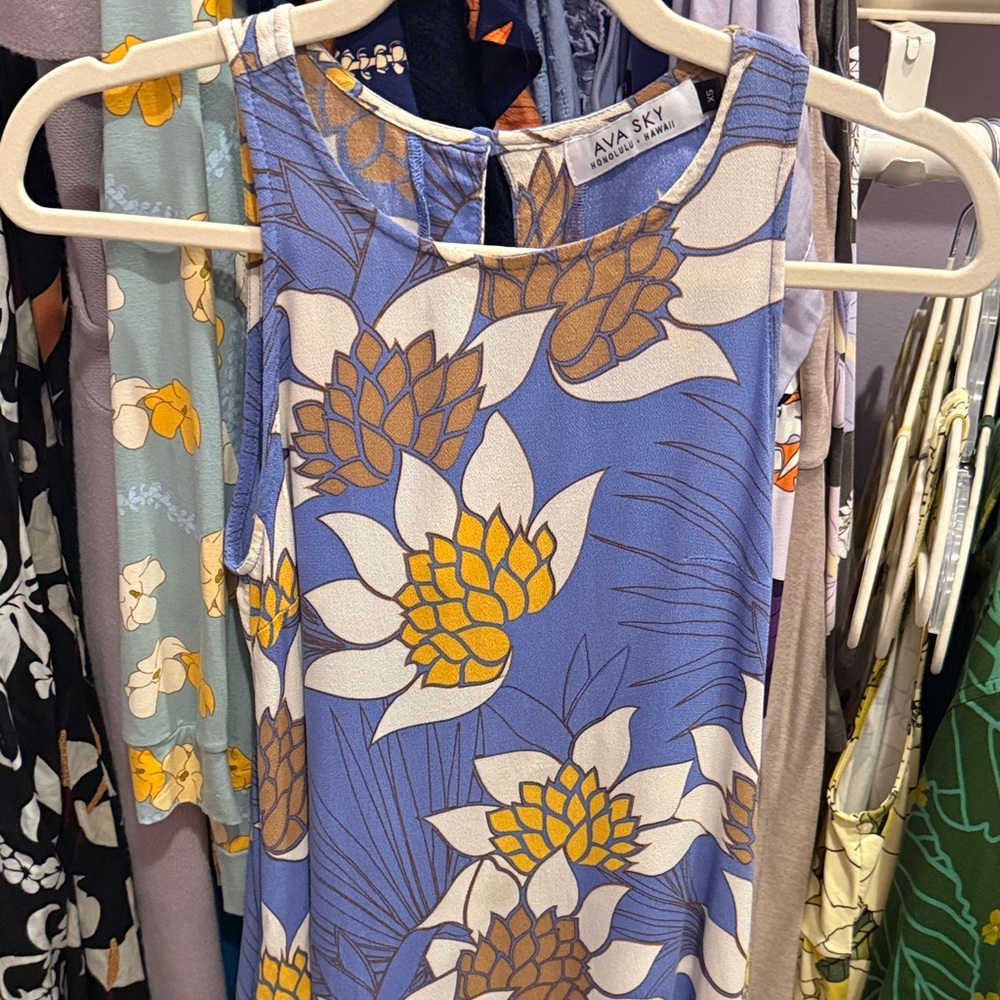 Ava Sky Fighting Eel XS Blue Floral Tank Dress - Picture 3 of 6
